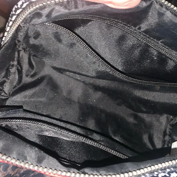 SONIA KASHUK bag, pink roses on black/white houndstooth check, silver zipper EUC - Picture 8 of 17